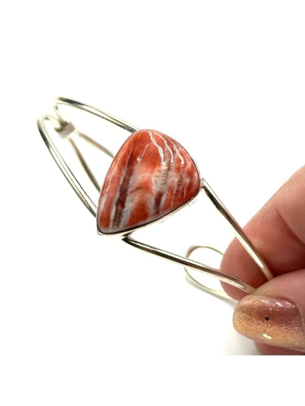Womens Bracelet Sterling Silver Rhodochrosite Cuff Pink 14 Grams Adjustable Size